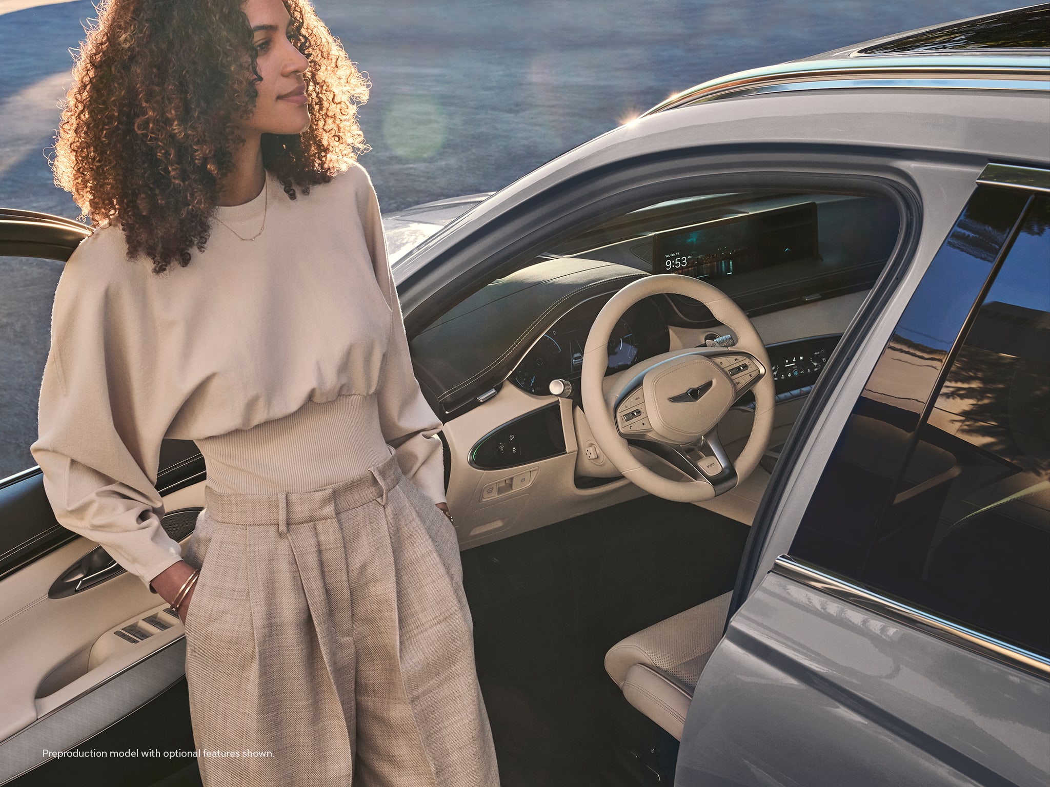 2023 Electrified GV70  shown with Glacier White interior