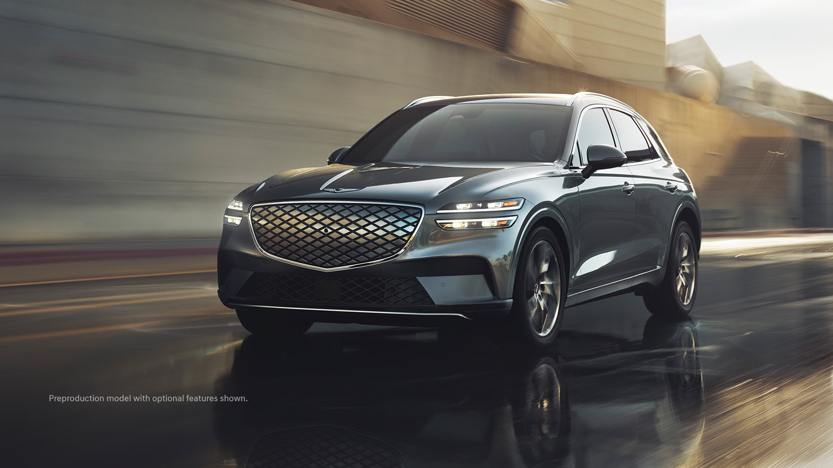 2023 Genesis Electrified GV70 shown in Savile Silver