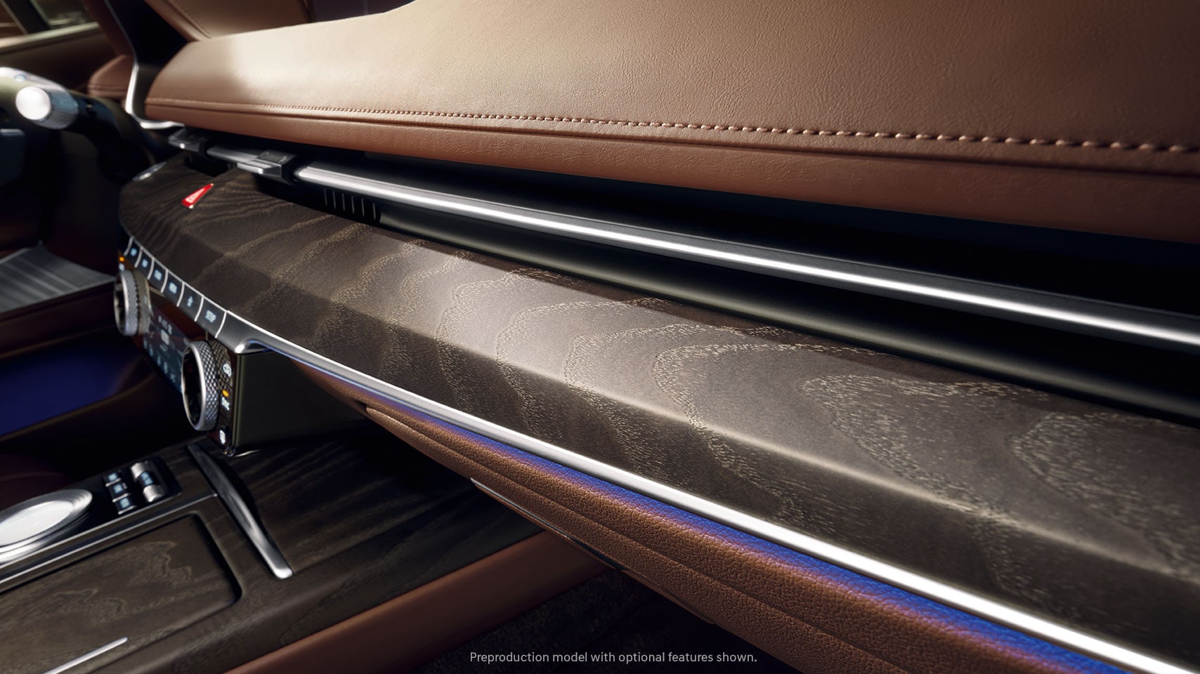 2023 Genesis G80 interior with wood trim.