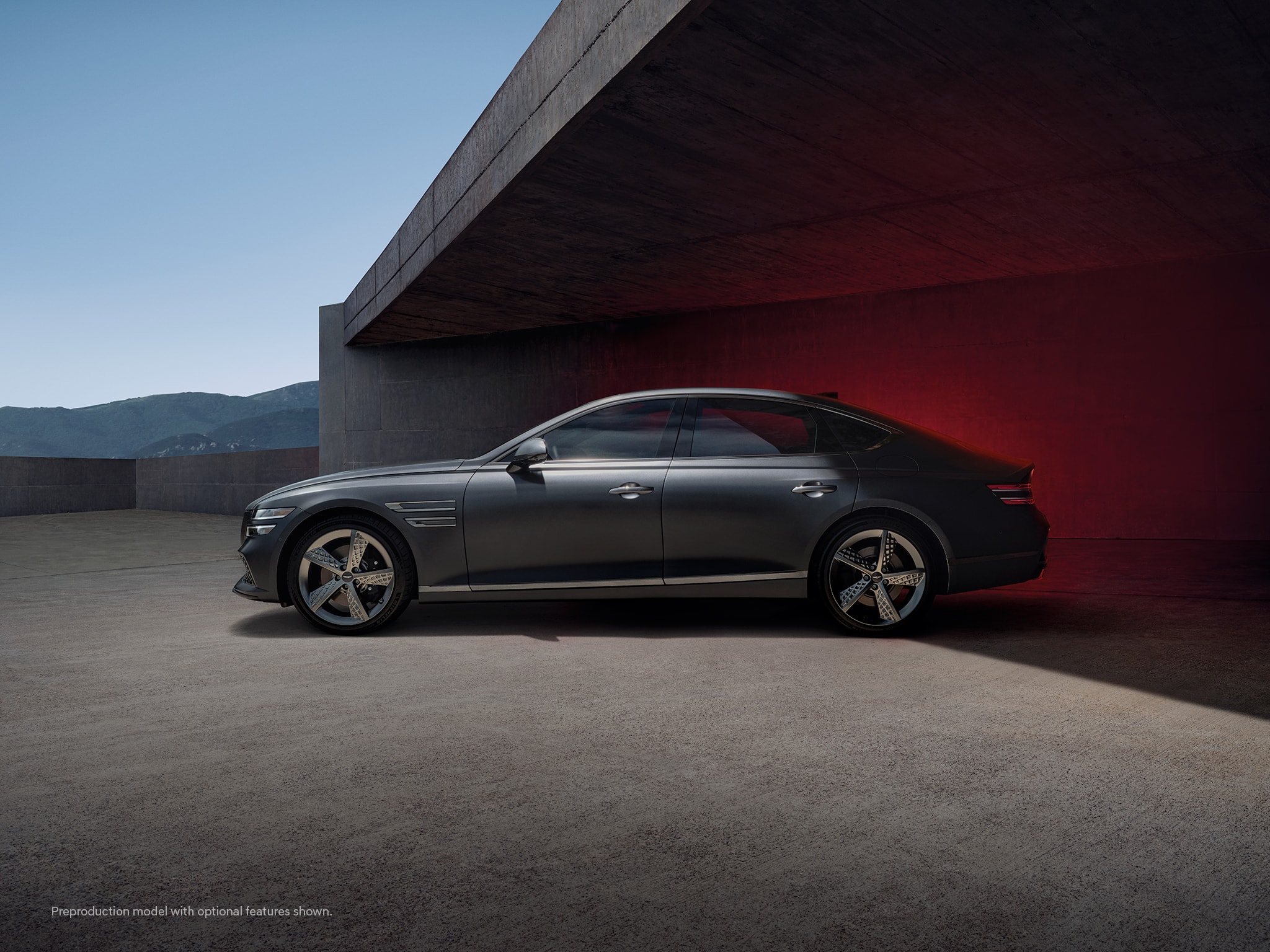 2023 Genesis G80 shown in Makalu Gray Matte.