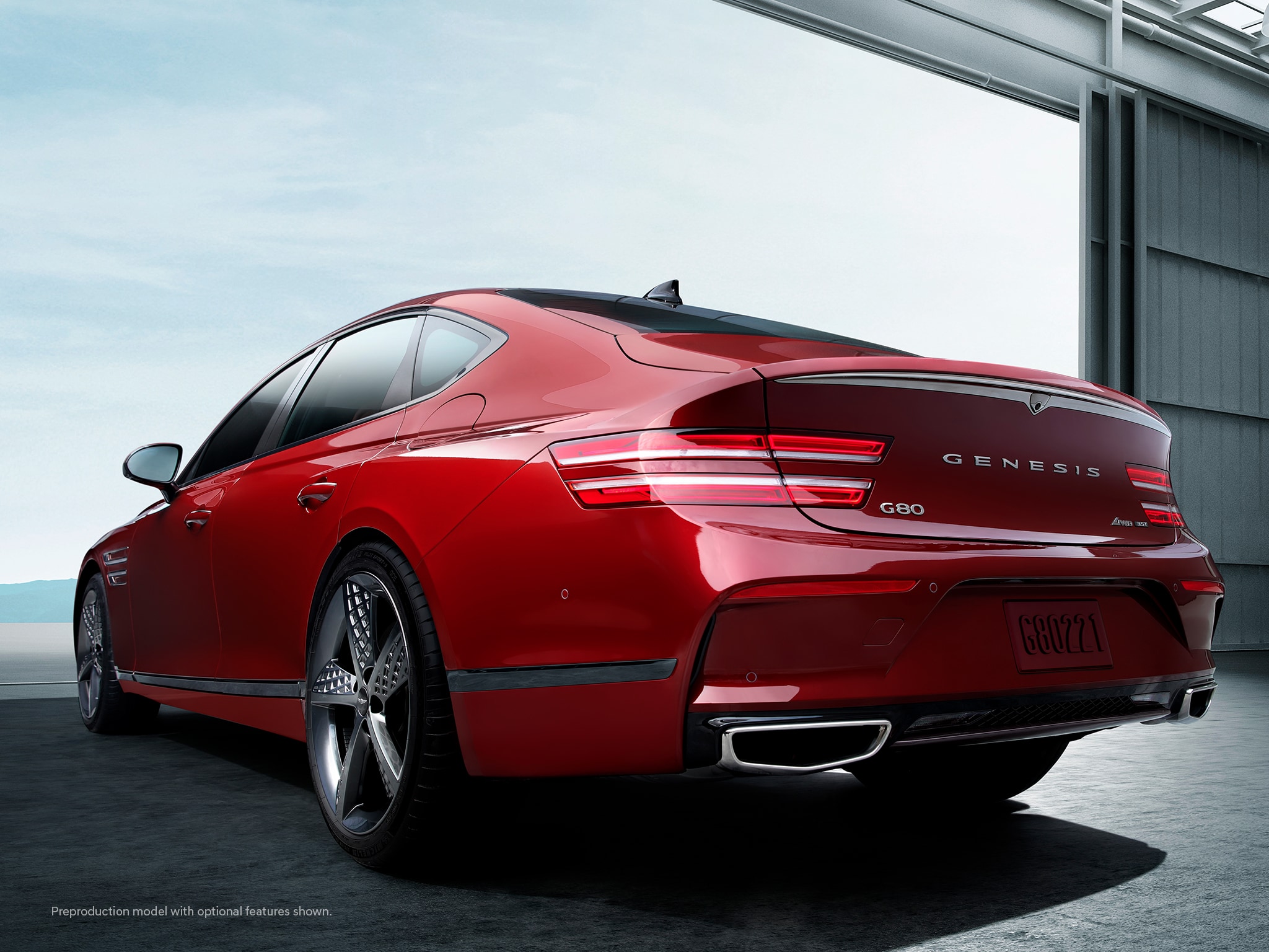 2023 Genesis G80 shown in Cavendish Red.