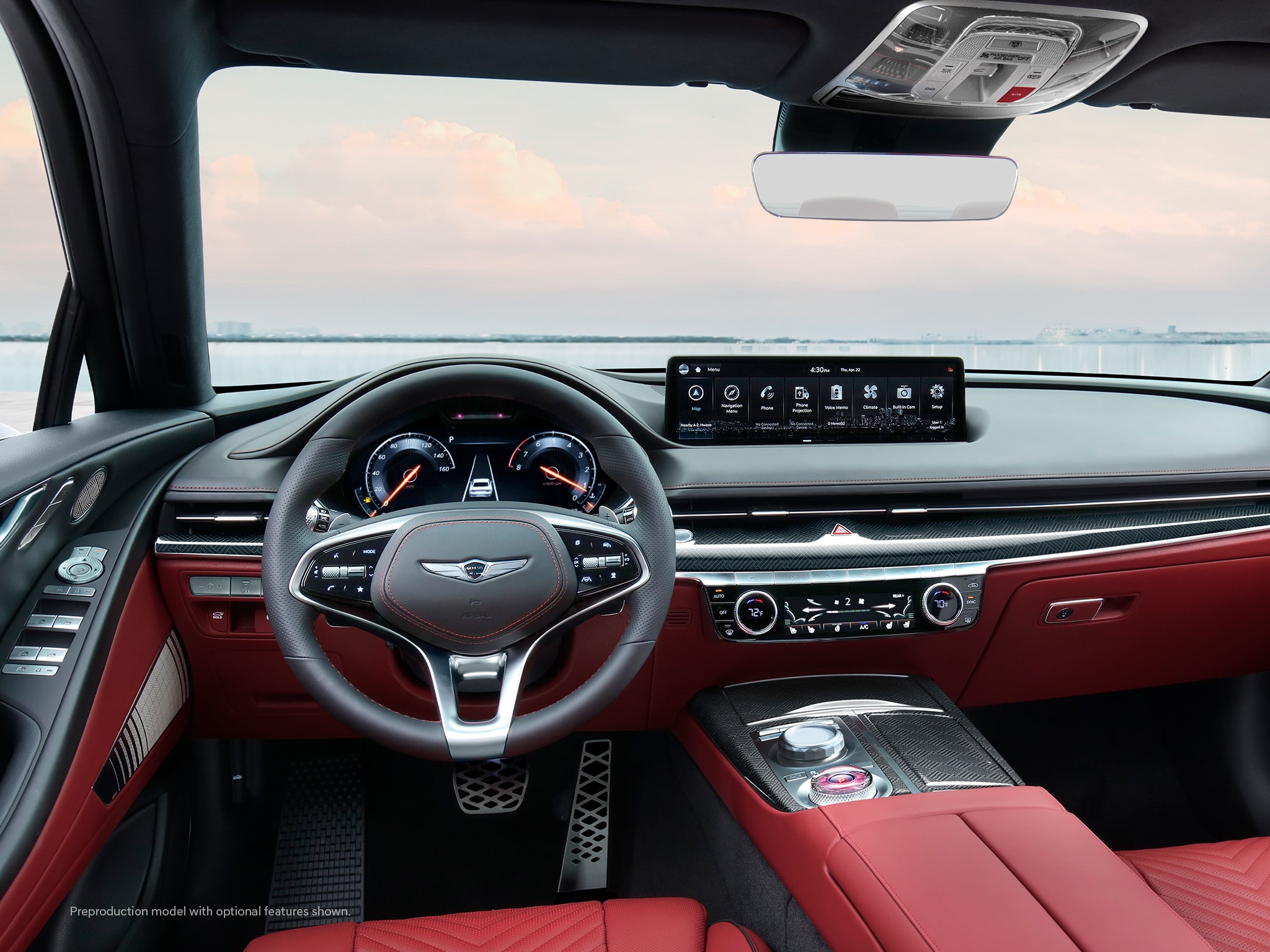 2023 Genesis G80 interior steering wheel and instrumentation.