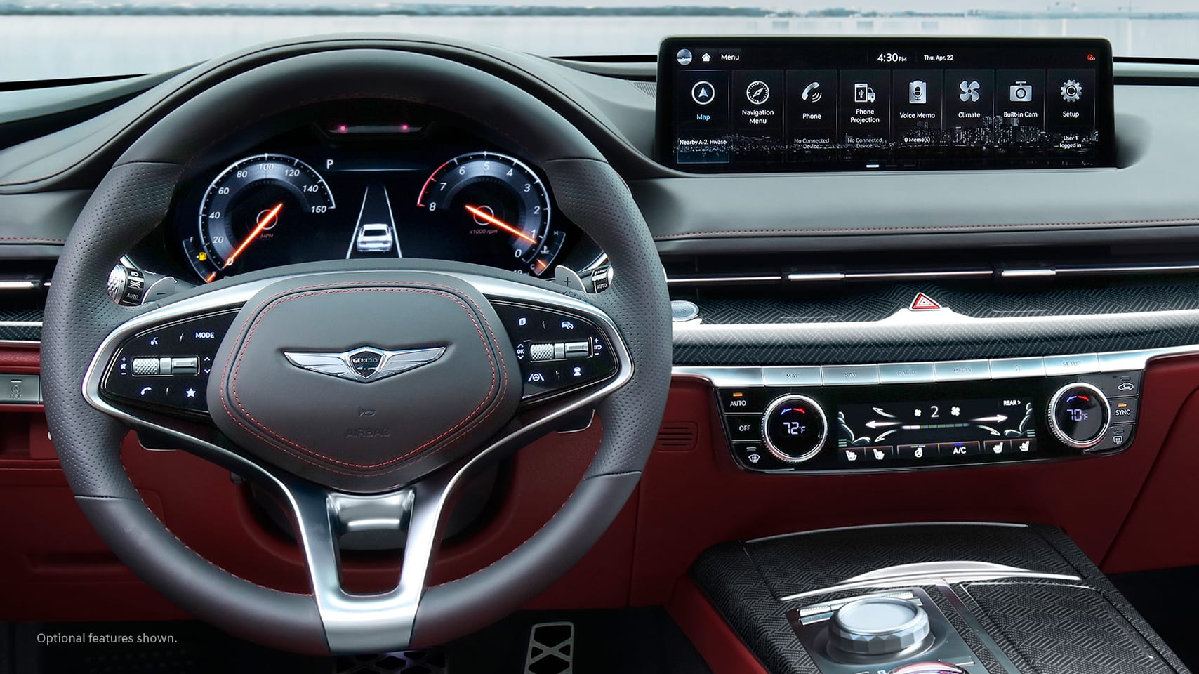 2023 Genesis G80 steering wheel with paddle shifters.